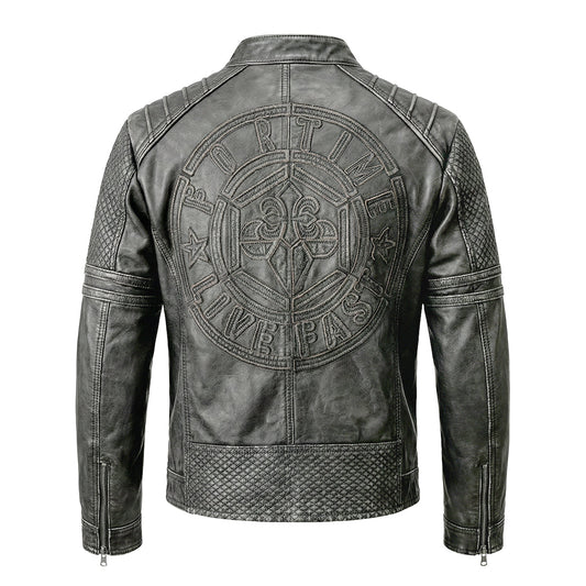 Gray Motorcycle Genuine Leather Jacket