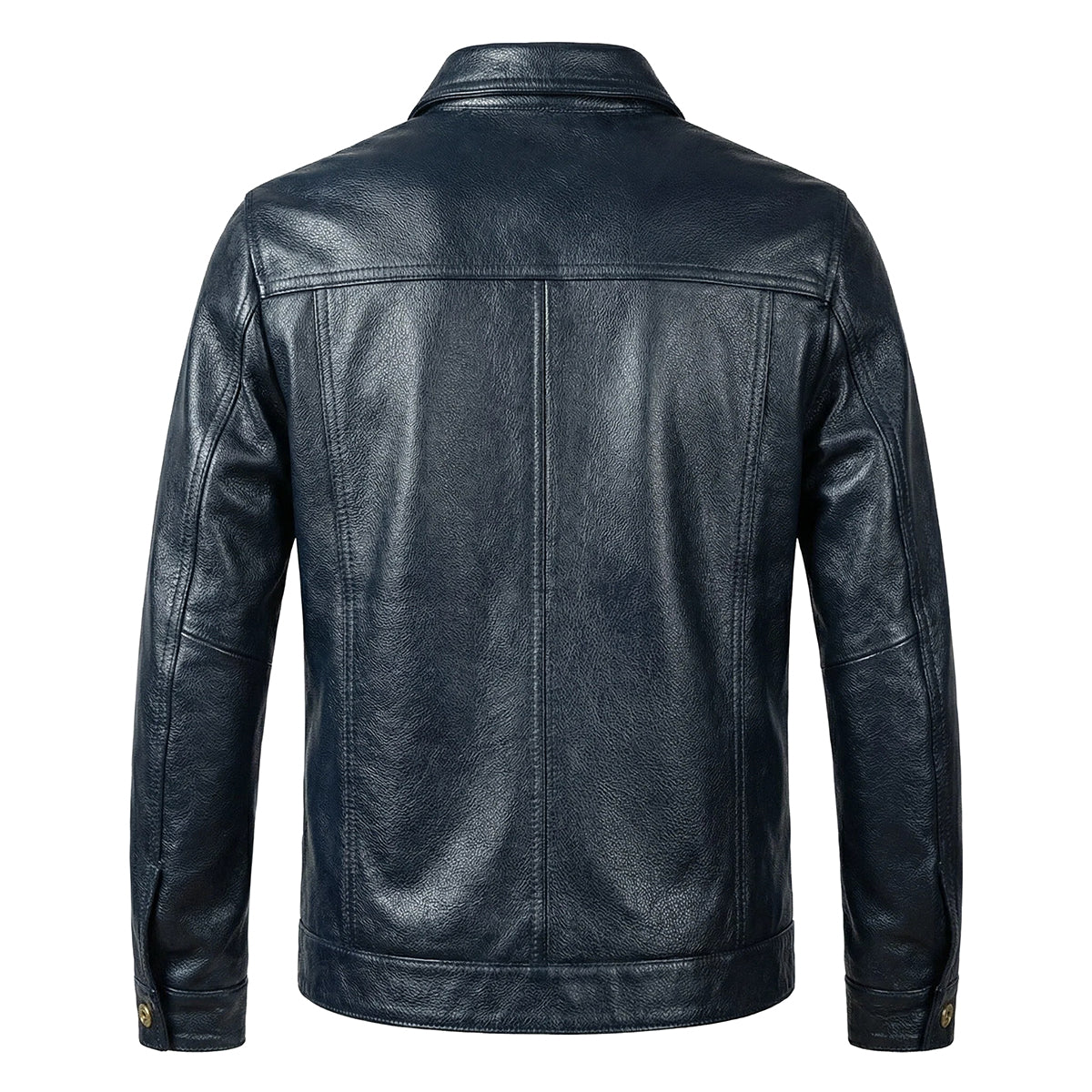 Blue Genuine Leather Jacket with Denim Look