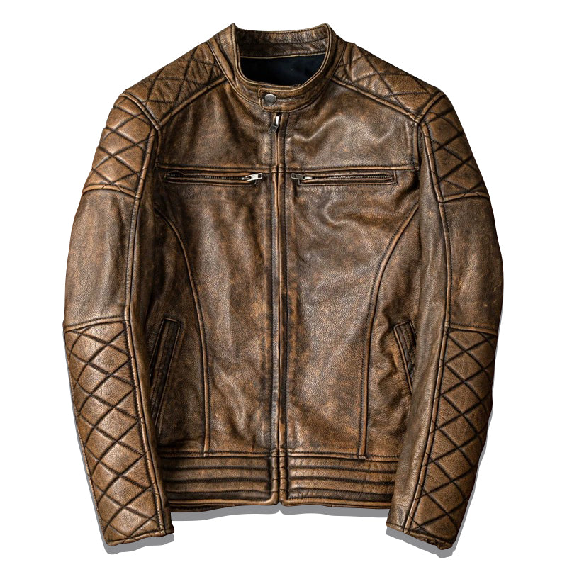 Retro Brown Motorcycle Genuine Leather Jacket