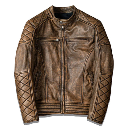 Retro Brown Motorcycle Genuine Leather Jacket