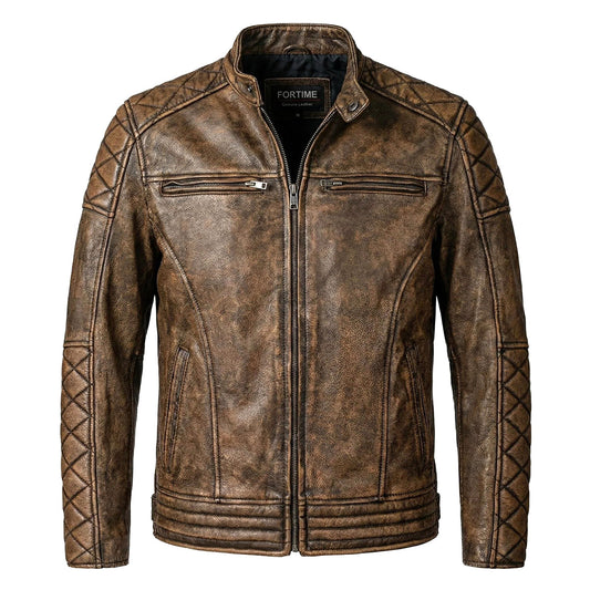Retro Brown Motorcycle Genuine Leather Jacket