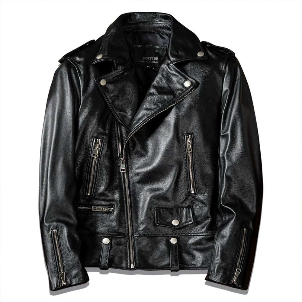 Large Lapel Motorcycle Genuine Leather Jacket