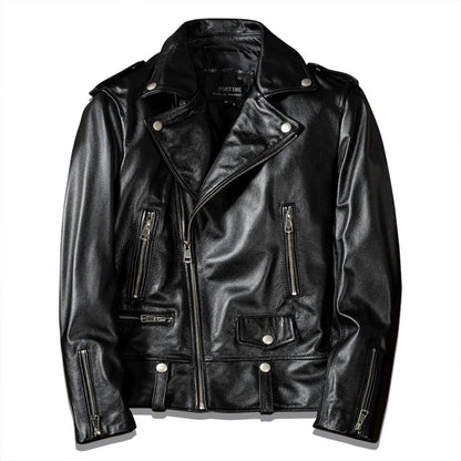 Large Lapel Motorcycle Genuine Leather Jacket