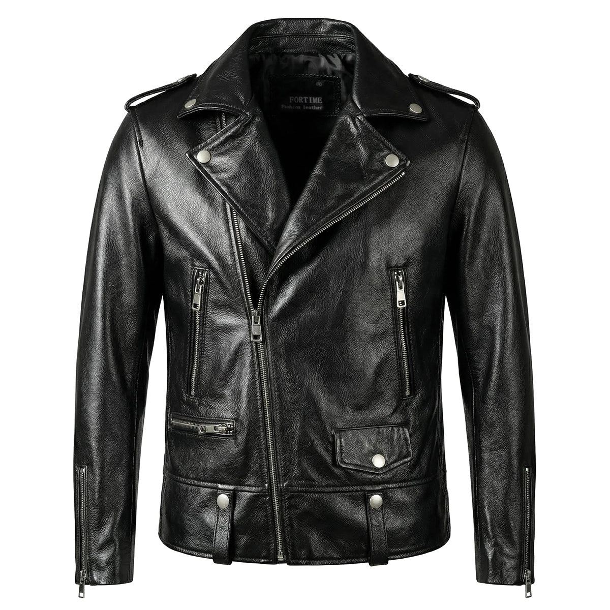Large Lapel Motorcycle Genuine Leather Jacket