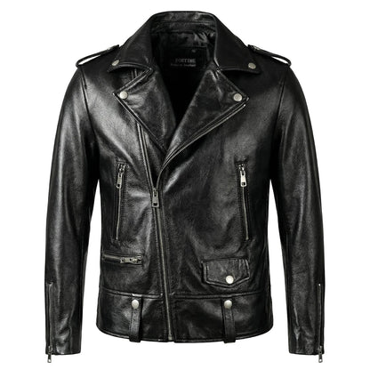 Large Lapel Motorcycle Genuine Leather Jacket