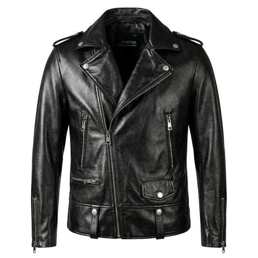 Large Lapel Motorcycle Genuine Leather Jacket