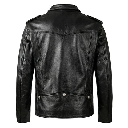Large Lapel Motorcycle Genuine Leather Jacket