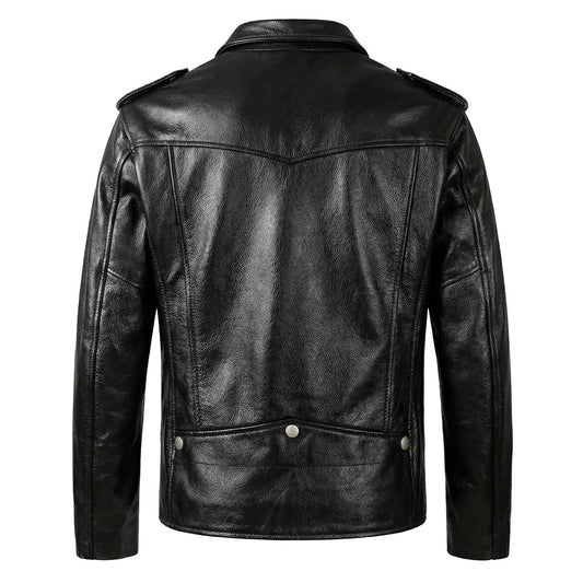 Large Lapel Motorcycle Genuine Leather Jacket