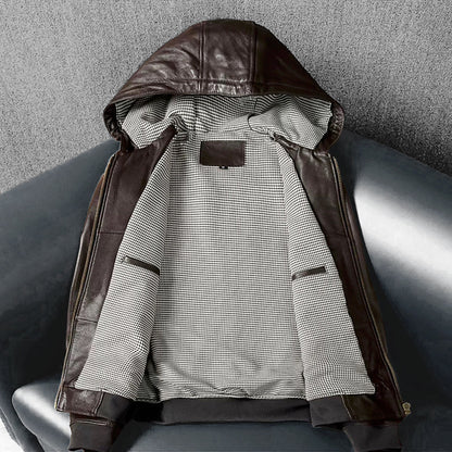Hooded Casual Versatile Motorcycle Leather Jacket