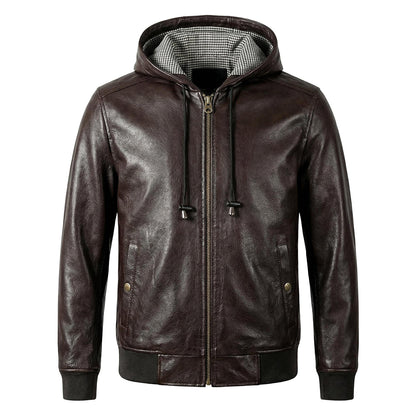 Hooded Casual Versatile Motorcycle Leather Jacket