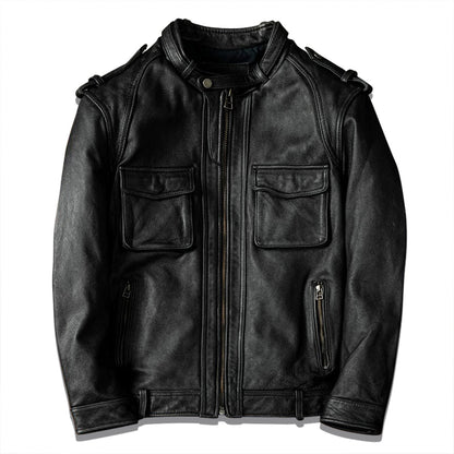 Top Layer Cowhide Retro Leather Motorcycle Jacket