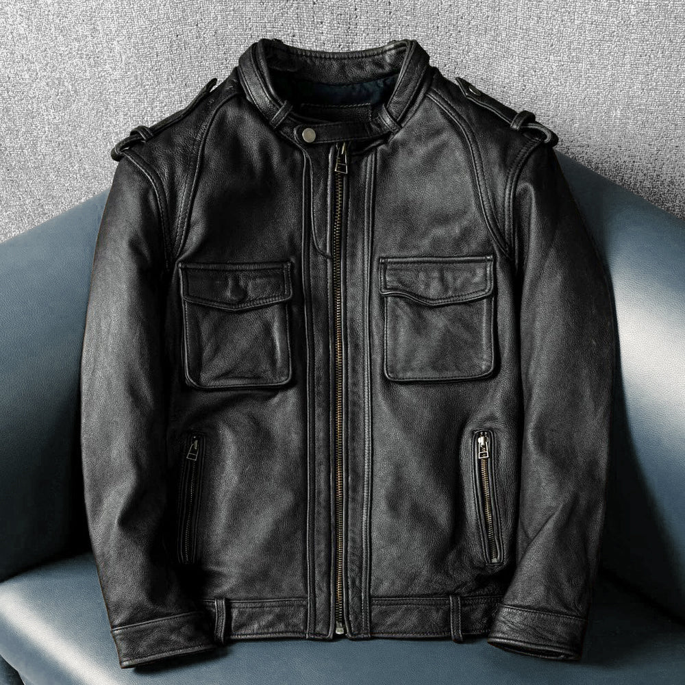 Top Layer Cowhide Retro Leather Motorcycle Jacket