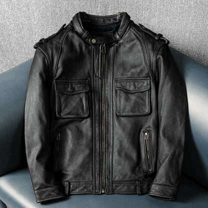 Top Layer Cowhide Retro Leather Motorcycle Jacket