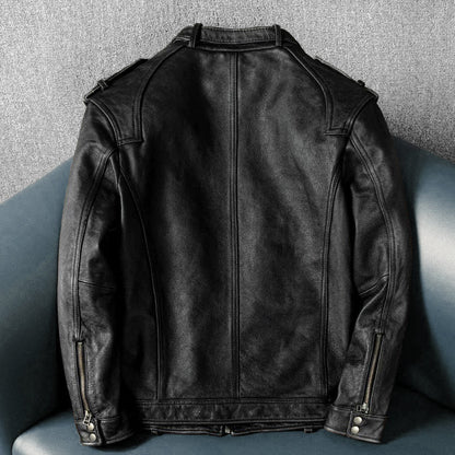 Top Layer Cowhide Retro Leather Motorcycle Jacket