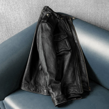 Top Layer Cowhide Retro Leather Motorcycle Jacket