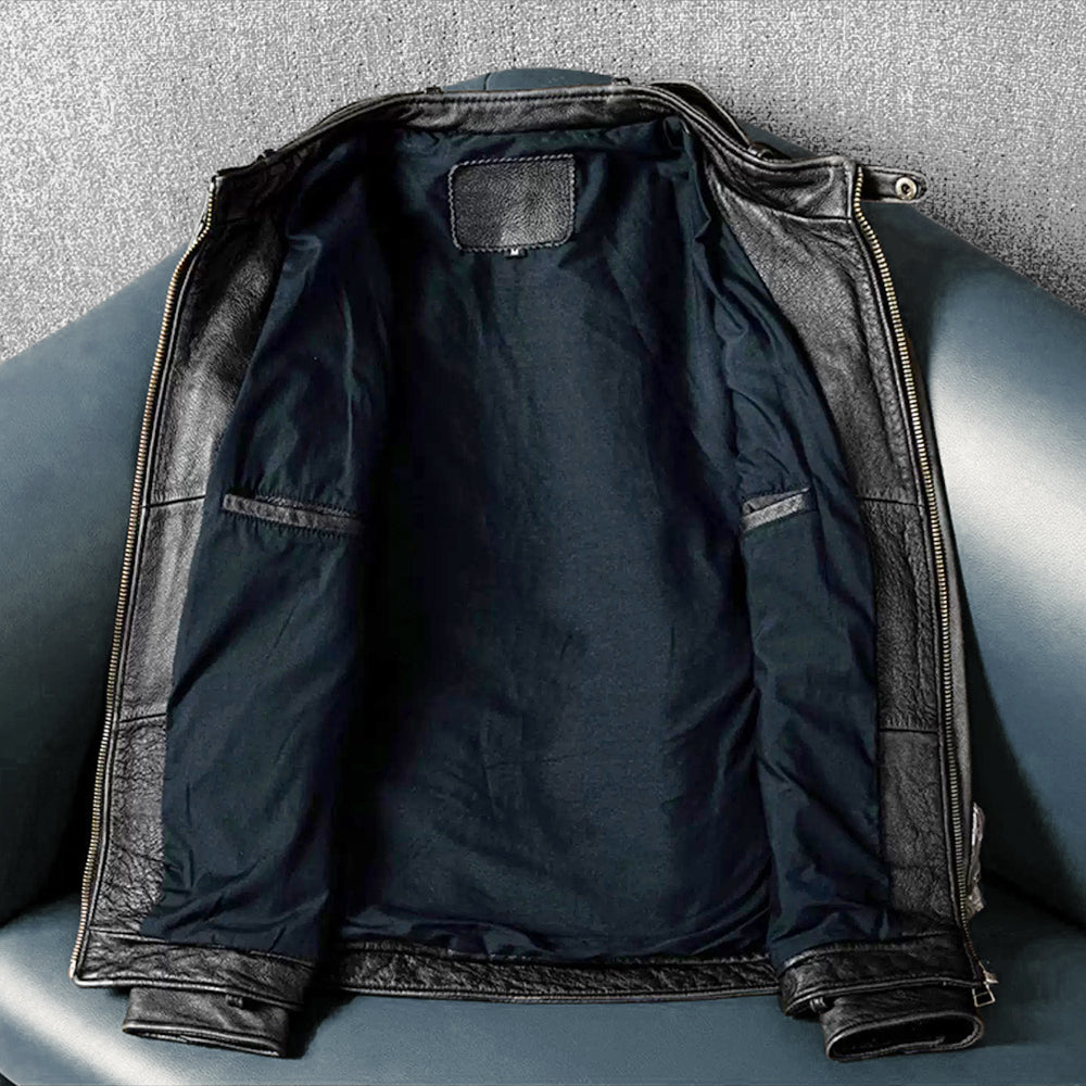 Top Layer Cowhide Retro Leather Motorcycle Jacket