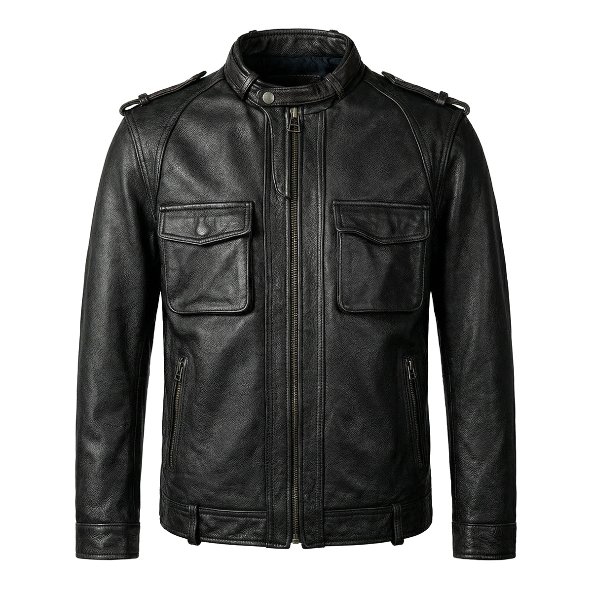 Top Layer Cowhide Retro Leather Motorcycle Jacket