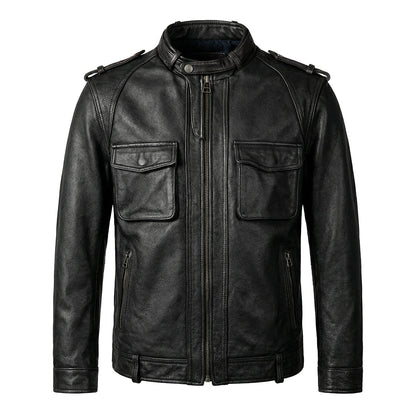 Top Layer Cowhide Retro Leather Motorcycle Jacket