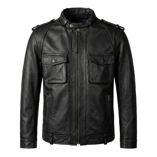 Top Layer Cowhide Retro Leather Motorcycle Jacket