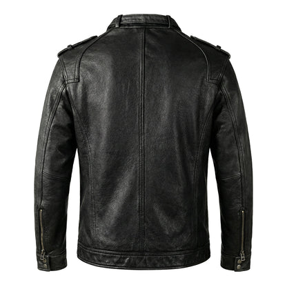 Top Layer Cowhide Retro Leather Motorcycle Jacket