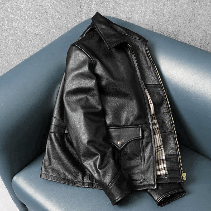 European-style Slim Fit Genuine Leather Jacket