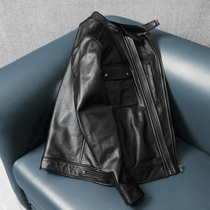 Large Size Motorcycle Cowhide Leather Jacket