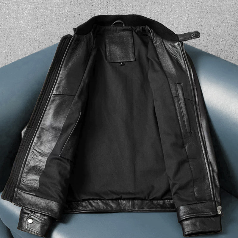 Large Size Motorcycle Cowhide Leather Jacket