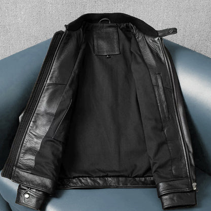 Large Size Motorcycle Cowhide Leather Jacket