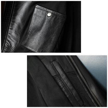 Large Size Motorcycle Cowhide Leather Jacket