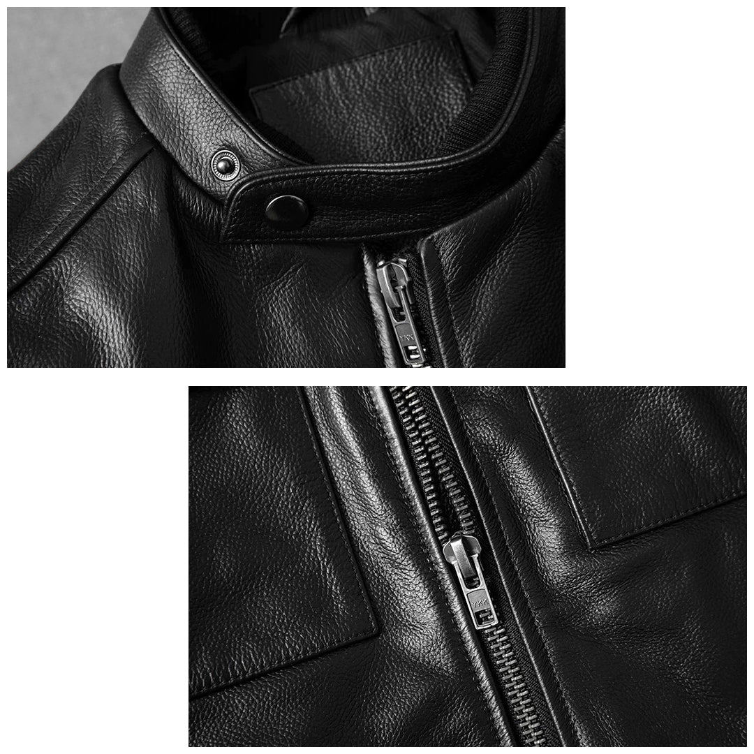 Large Size Motorcycle Cowhide Leather Jacket