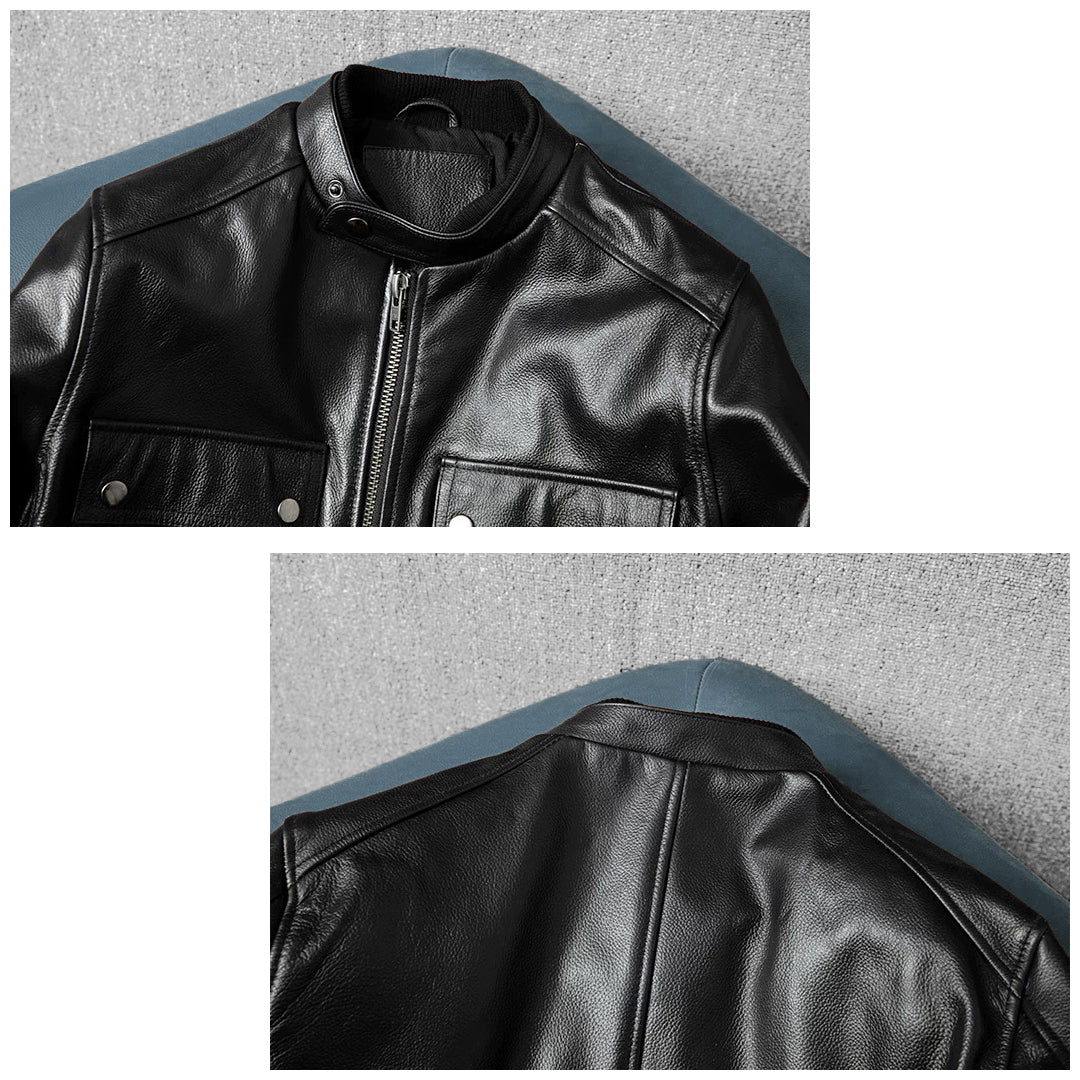 Large Size Motorcycle Cowhide Leather Jacket