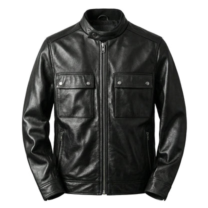 Large Size Motorcycle Cowhide Leather Jacket