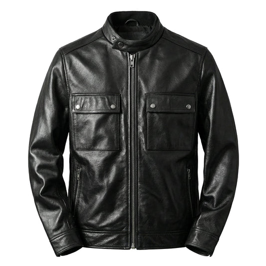 Large Size Motorcycle Cowhide Leather Jacket