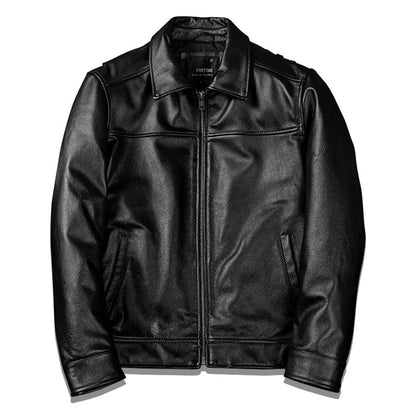 Black Short Motorcycle Genuine Leather Jacket