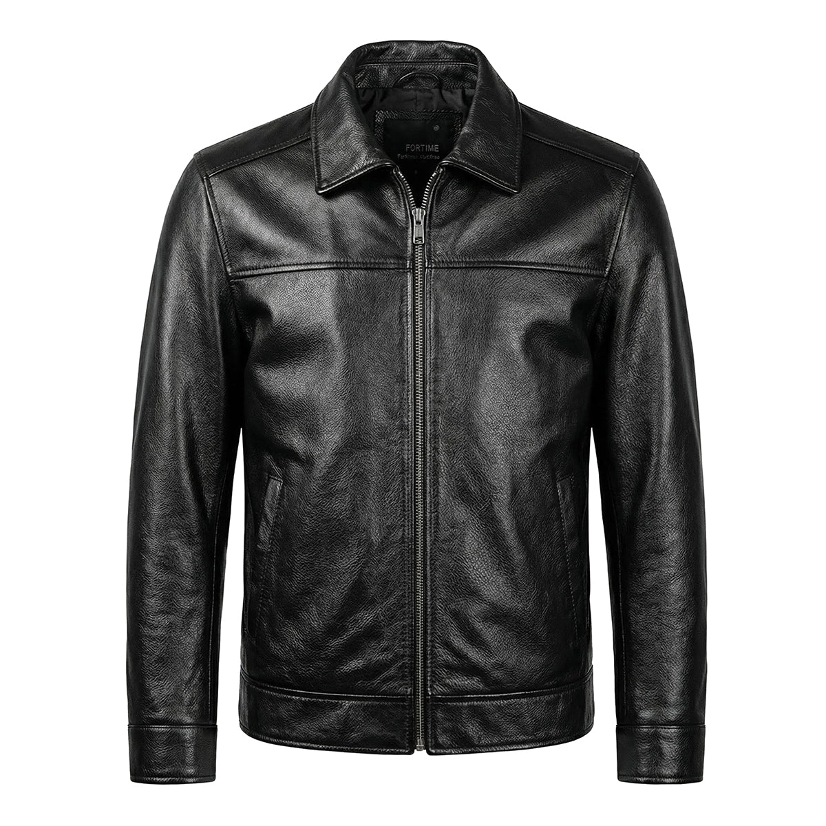 Black Short Motorcycle Genuine Leather Jacket