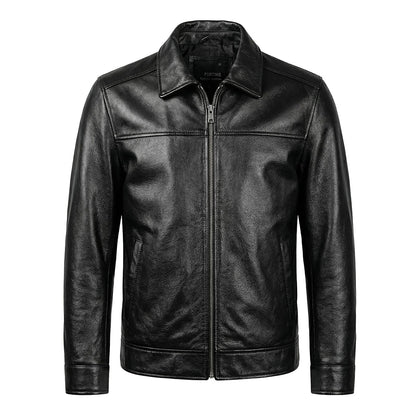 Black Short Motorcycle Genuine Leather Jacket