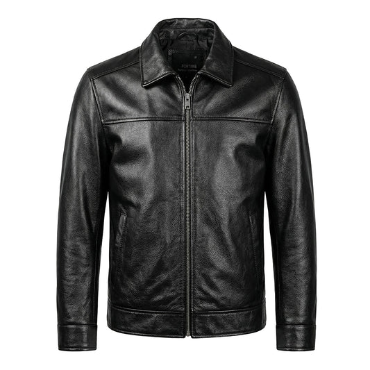 Black Short Motorcycle Genuine Leather Jacket
