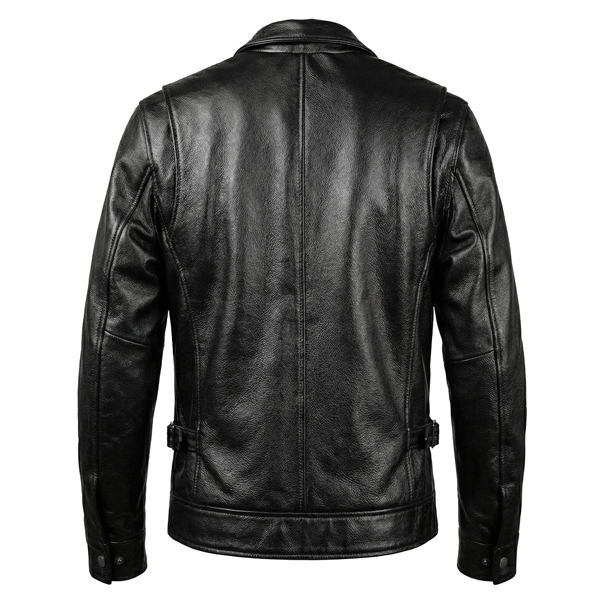 Black Short Motorcycle Genuine Leather Jacket