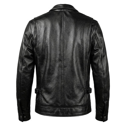 Black Short Motorcycle Genuine Leather Jacket
