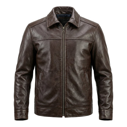 Brown Short Motorcycle Genuine Leather Jacket