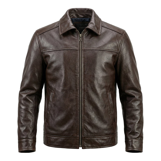 Brown Short Motorcycle Genuine Leather Jacket
