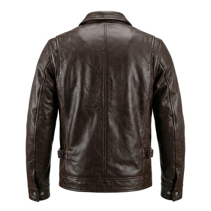 Brown Short Motorcycle Genuine Leather Jacket