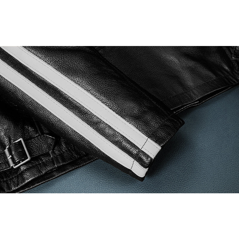 Plaid Stripes Motorcycle Genuine Leather Jacket