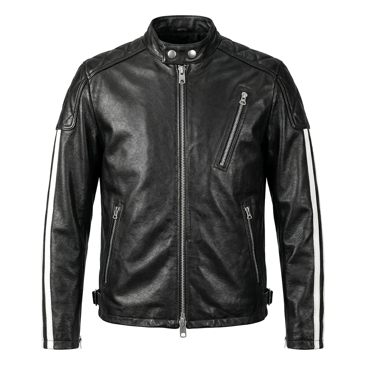 Plaid Stripes Motorcycle Genuine Leather Jacket