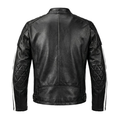 Plaid Stripes Motorcycle Genuine Leather Jacket