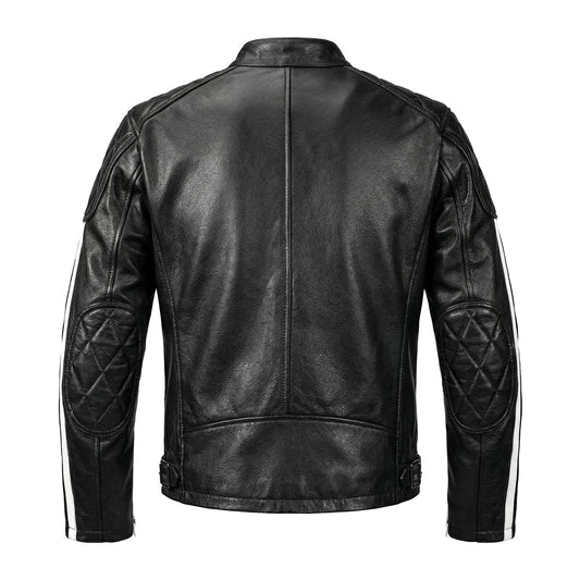 Plaid Stripes Motorcycle Genuine Leather Jacket