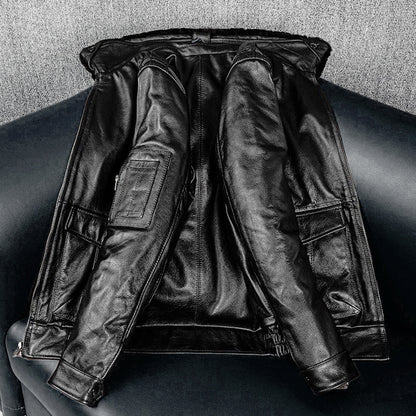 Large Size Black Cotton Motorcycle Leather Jacket