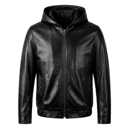 Hooded Black Motorcycle Genuine Leather Jacket