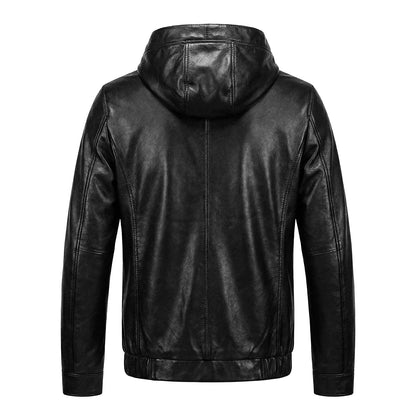 Hooded Black Motorcycle Genuine Leather Jacket