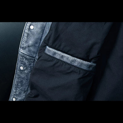 Amekaji Distressed Blue Genuine Leather Jacket